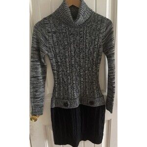 iZ Byer Women’s Sweater Dress Cowl Neck Cable Knit Gray Black Small